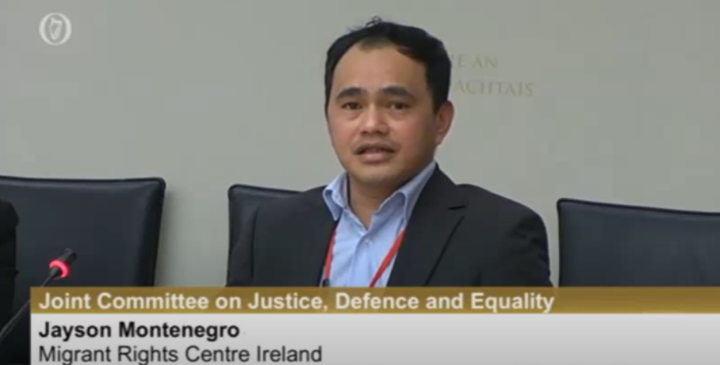 Undocumented migrant Jayson speaks to the Justice Committee